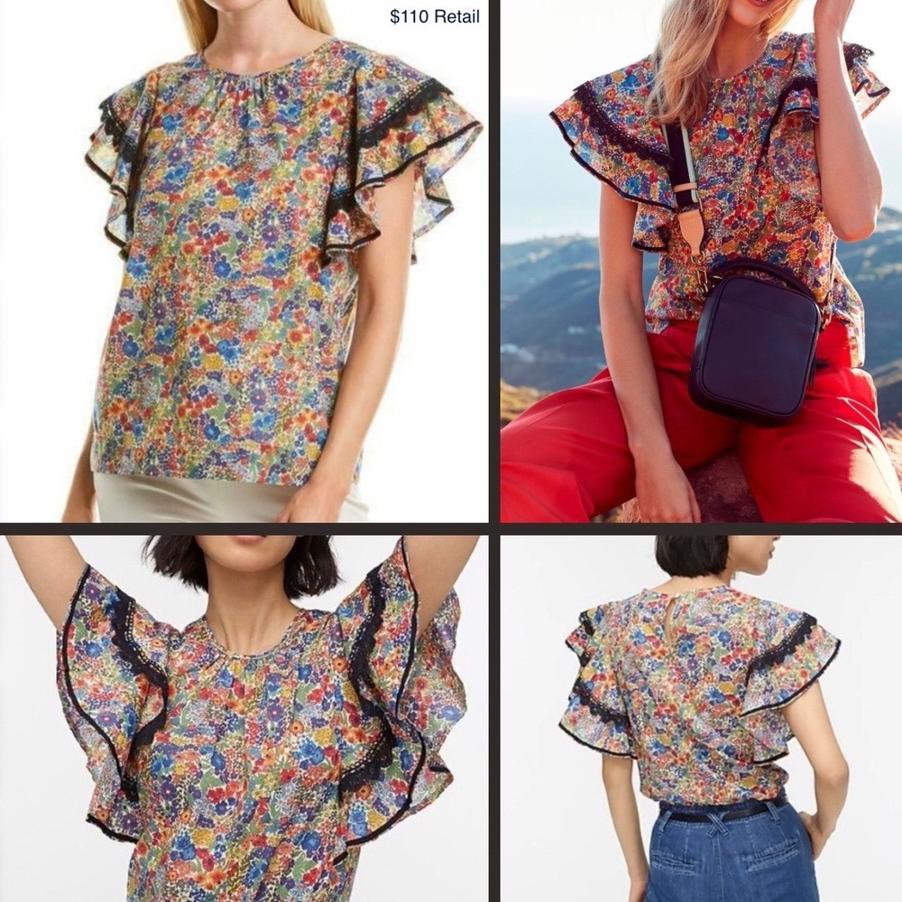 J.CREW Cotton Poplin Blouse Top in Liberty Margaret Annie Floral Print Size L